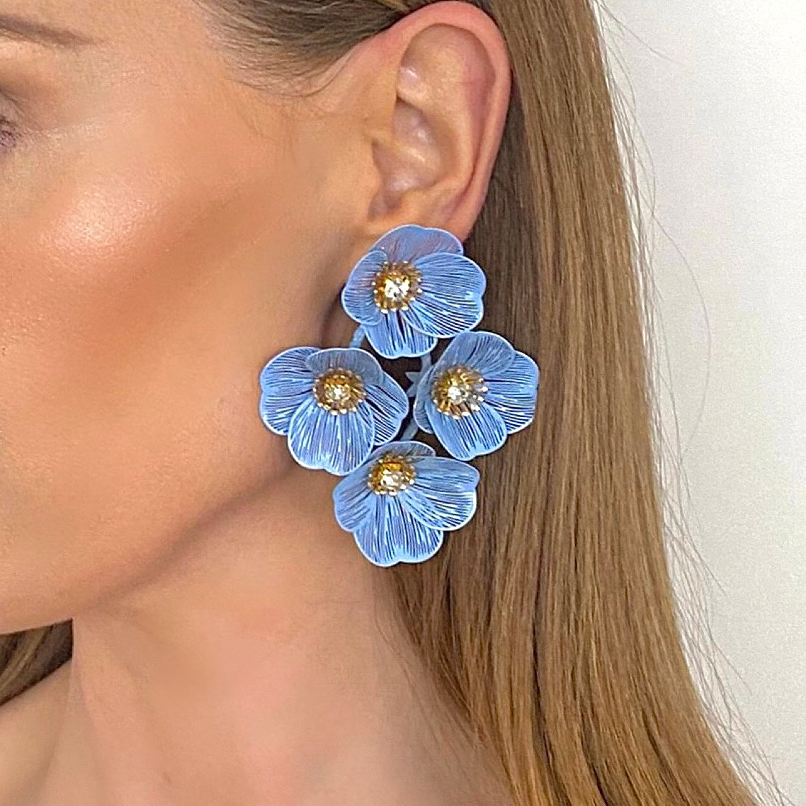 Large Statement Oh Baby Blue Earrings