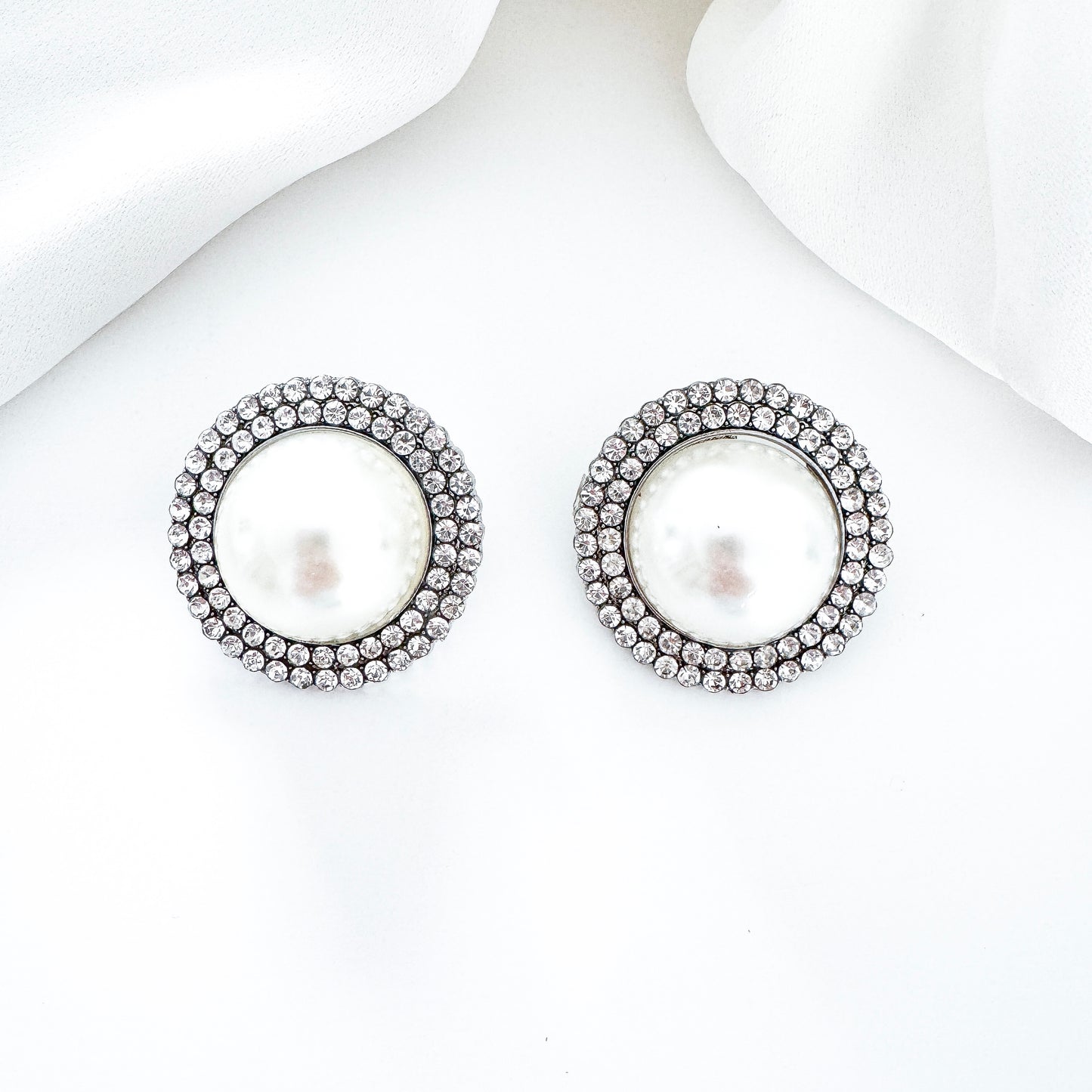 Pearl Silver Statement Stud Earrings | Bridal, Prom & Occasion Earrings