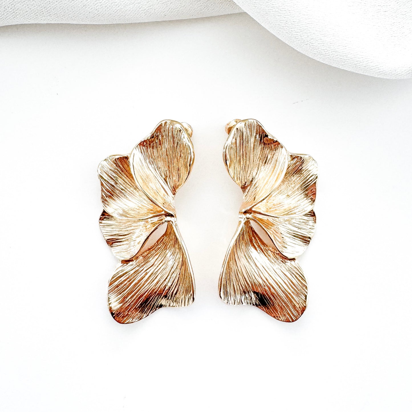 Smaller Gold Iris Petal Flower Earrings - Holiday, Christmas & Party Jewellery