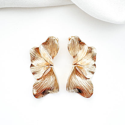 Smaller Gold Iris Petal Flower Earrings - Holiday, Christmas & Party Jewellery