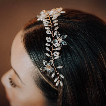 Oval Seed Bead and Crystal Delicate Petite Hair Vine for Wedding