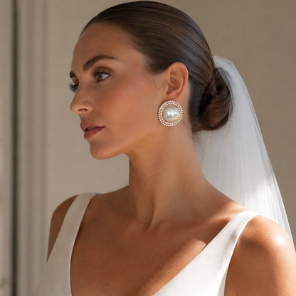 Pearl Gold Statement Stud Earrings | Bridal, Prom & Occasion Earrings