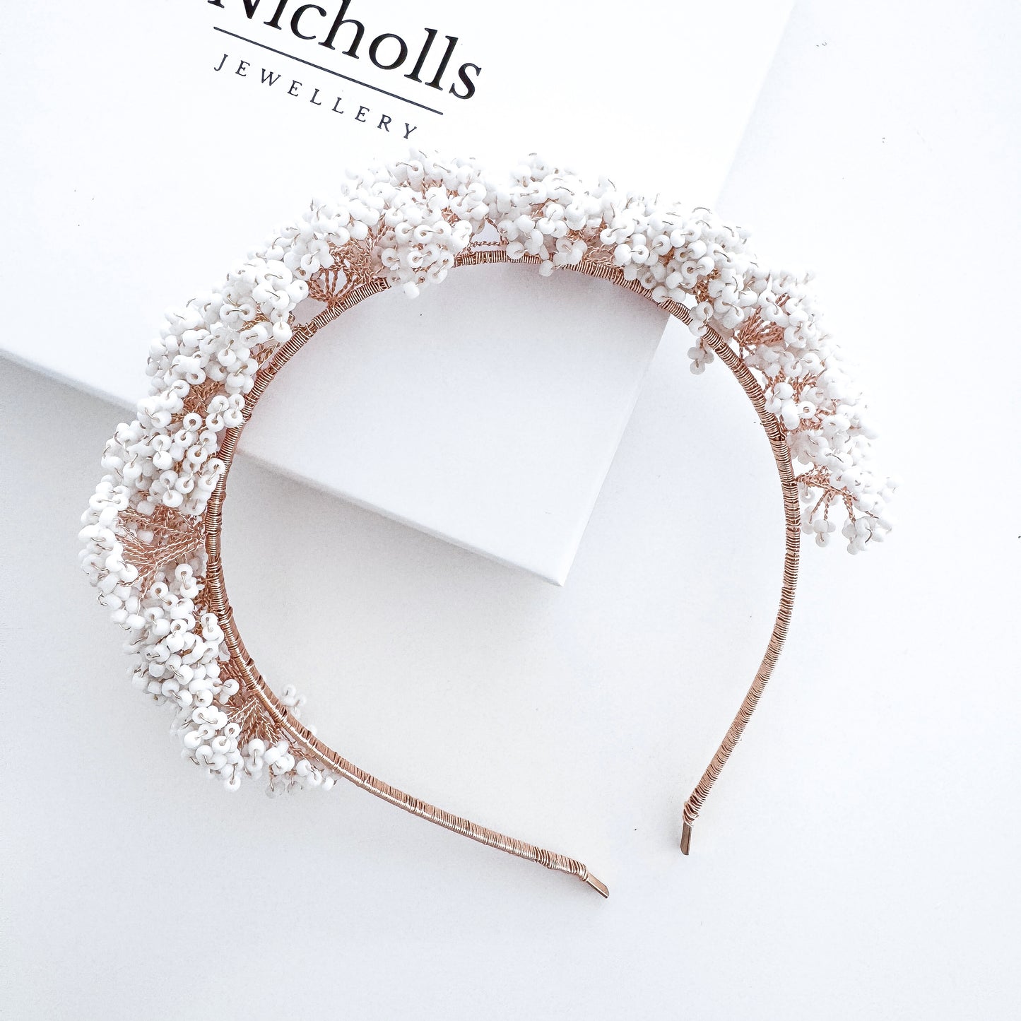 Handmade Boho Bridal Headpiece | White Seed Bead Wedding Hair Accessory