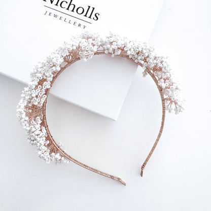 Handmade Boho Bridal Headpiece | White Seed Bead Wedding Hair Accessory