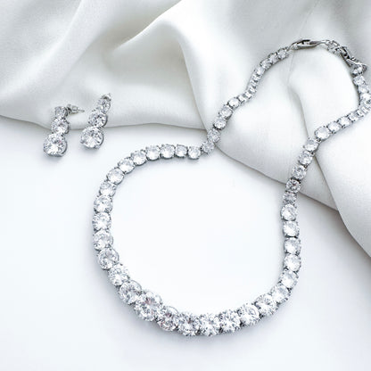 Cubic Zirconia Crystal Necklace & Earring Set – Sparkly Bridal, Prom & Christmas Jewellery | AAA+ Crystal Statement Gift