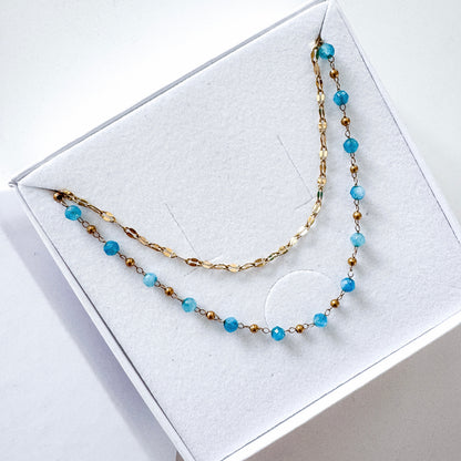 Double Layer Blue Bead Necklace | Waterproof 18k Gold Plated Necklace