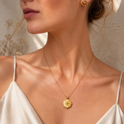 Sun Compass Pendant Necklace | Waterproof 18k Gold PVD Necklace