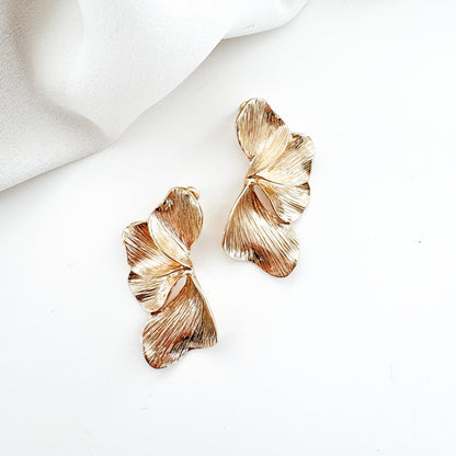 Smaller Gold Iris Petal Flower Earrings - Holiday, Christmas & Party Jewellery