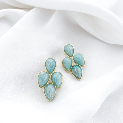 Natural Stone Amazonite Leaf Earrings