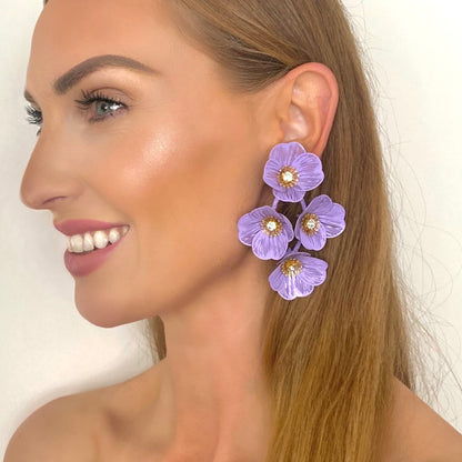 Large Statement Lilac Flower Earrings