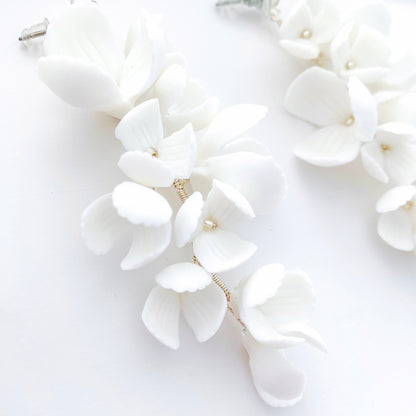 Large Magnolia Porcelain Drop Statement Earrings