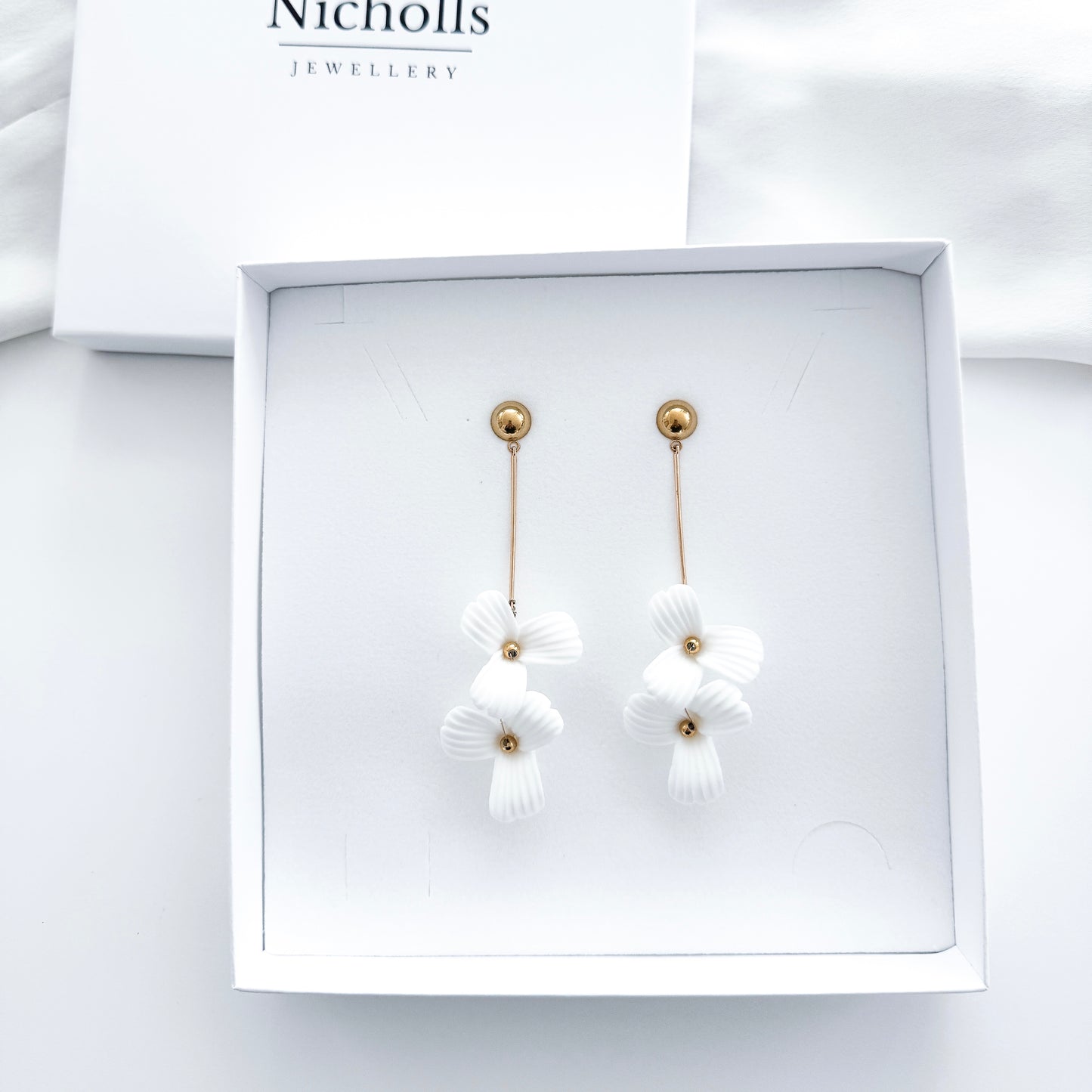 Fleur Double Porcelain Flower Dangle Earrings