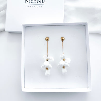 Fleur Double Porcelain Flower Dangle Earrings