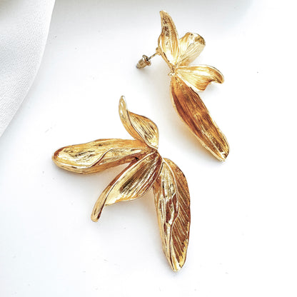 Gold Petal Statement Earrings – Bird of Paradise Inspired Summer Earrings