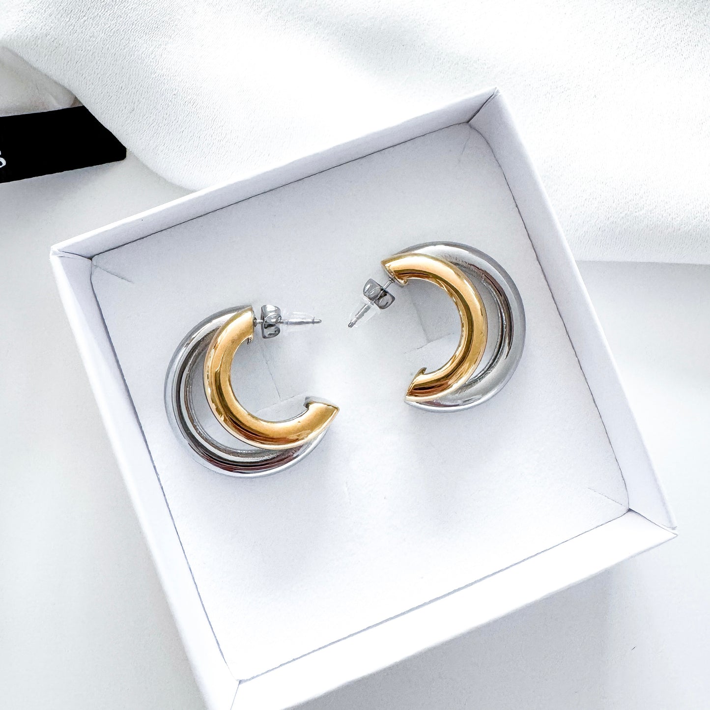 Two-Tone Silver and Gold Hoop Earrings