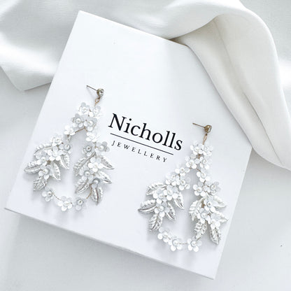 Petite Flower Floral Statement Hoop Earrings | Contemporary Bridal Earrings