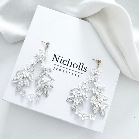 Petite Flower Floral Statement Hoop Earrings | Contemporary Bridal Earrings