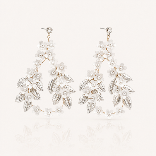 Petite Flower Floral Statement Hoop Earrings | Contemporary Bridal Earrings
