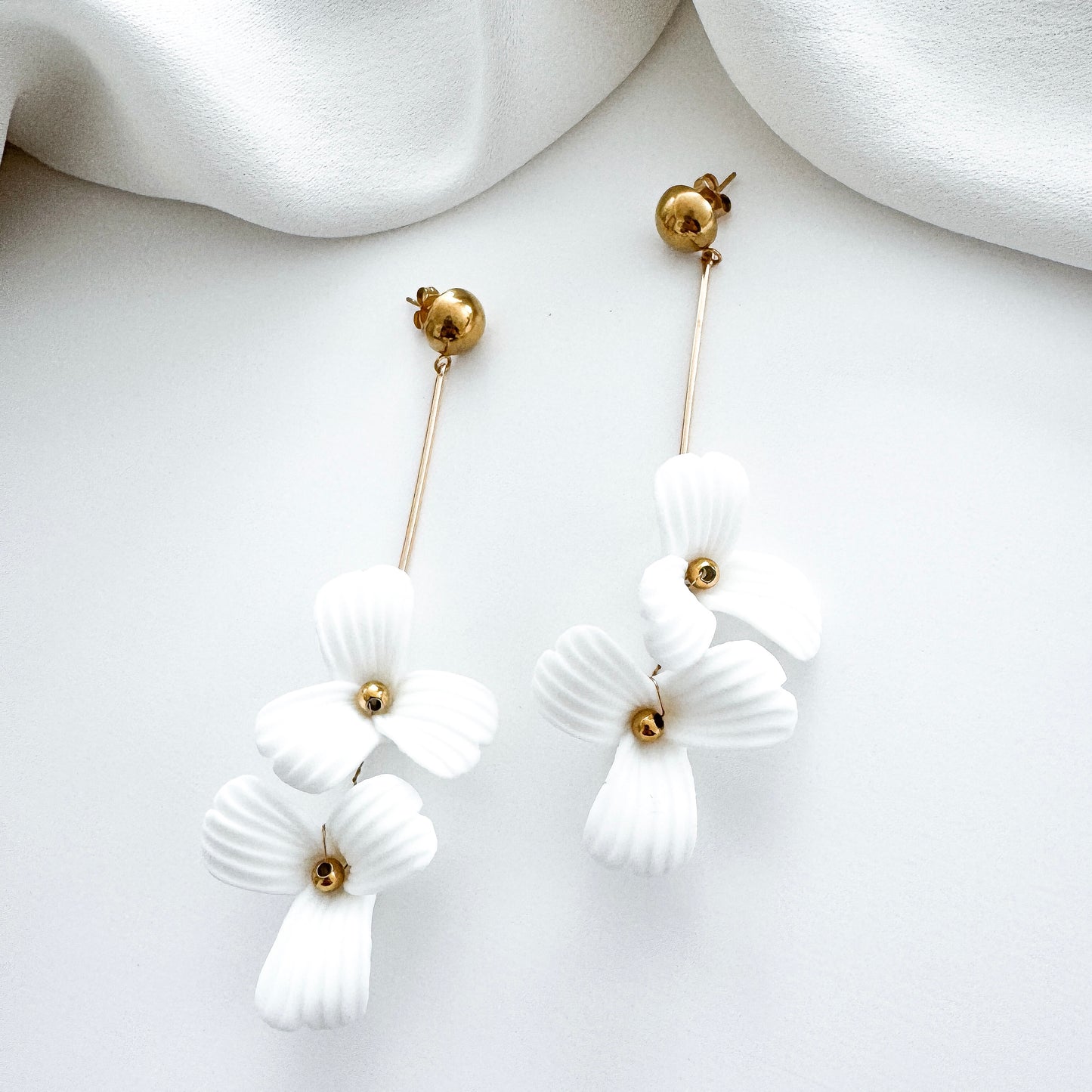 Fleur Double Porcelain Flower Dangle Earrings