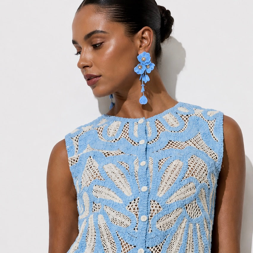 Waterfall Statement Blue Flower Earrings