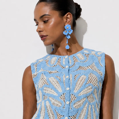 Waterfall Statement Blue Flower Earrings