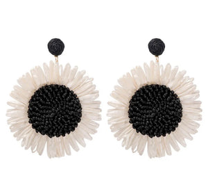 Boho Woven Black and White Sunflower