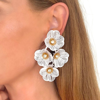 Large Statement White Flower Earrings