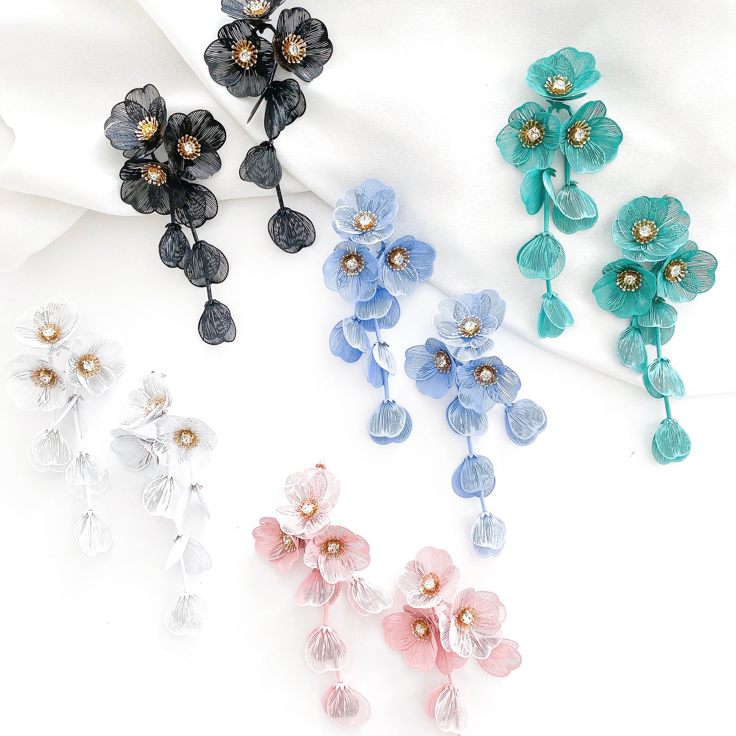 Waterfall Statement Blue Flower Earrings