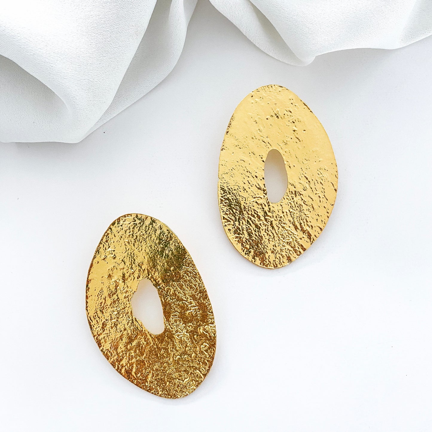 Large Oval Statement Gold Earrings