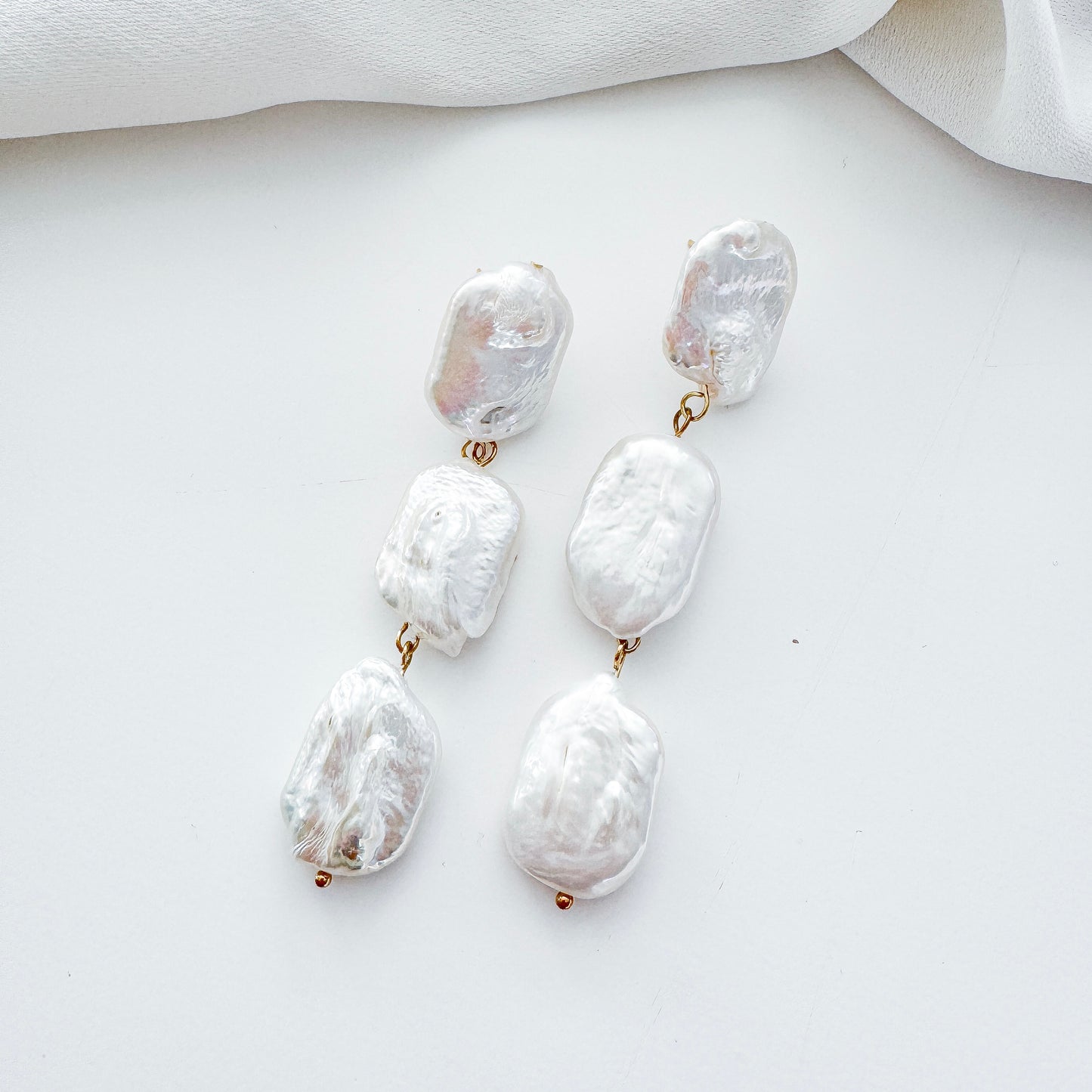 Rectangle Baroque Pearl Statement Bridal Earrings