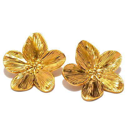 Gold Pretty Petal Flower Earrings