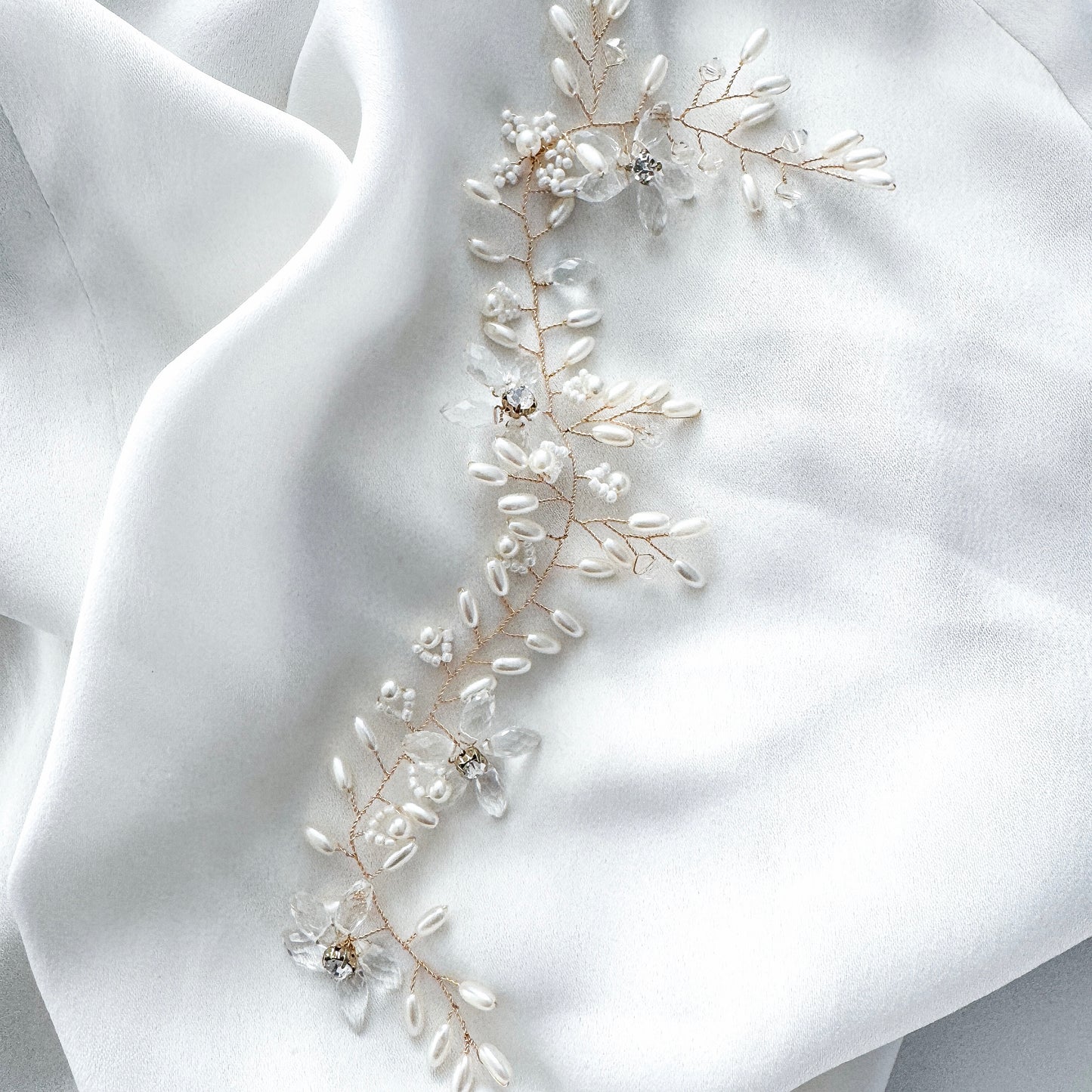 Oval Seed Bead and Crystal Delicate Petite Hair Vine for Wedding