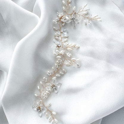 Oval Seed Bead and Crystal Delicate Petite Hair Vine for Wedding