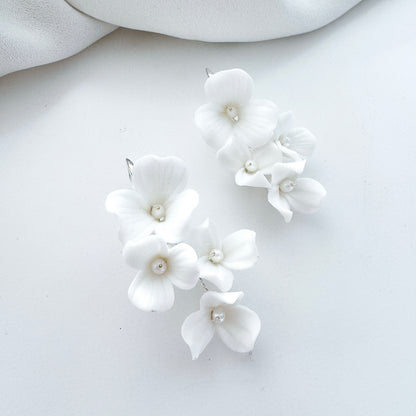 Porcelain Flower Hook Bridal Earrings