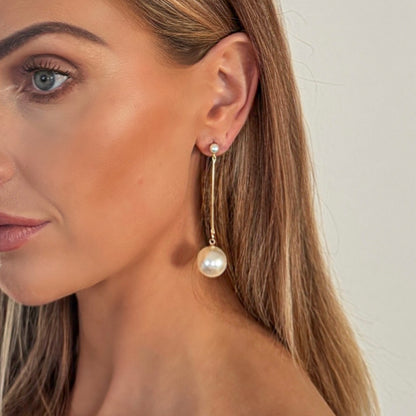 Dangle Pearl Ball 18k Gold Plated Statement Earrings