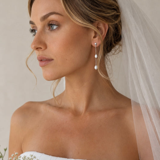 Dainty Silver Freshwater Pearl Drop Earrings - Special Occasion Earrings