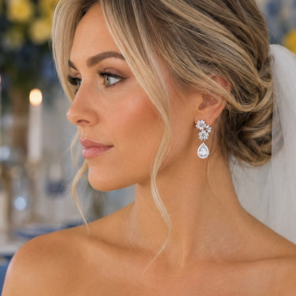 Cubic Zirconia Flower Drop Earrings – Bridal & Occasion Statement Earrings