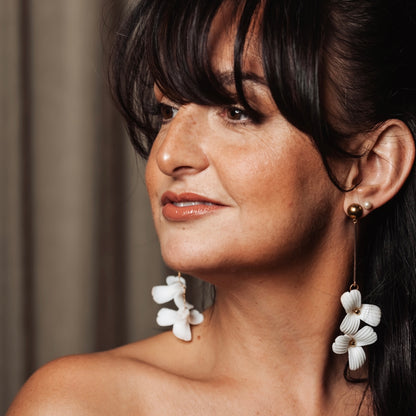 Fleur Double Porcelain Flower Dangle Earrings