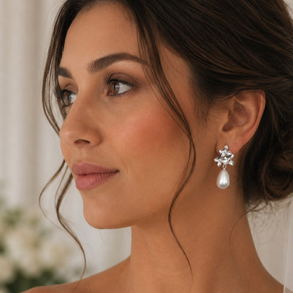 Silver Daisy & Pearl Bridesmaid Earrings | Thank You Bridesmaid Gift
