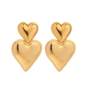 Double Heart Gold Earrings