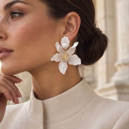 White Flower Statement Earrings