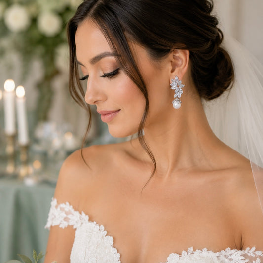 Glamourous Cubic Zirconia Crystal and Pearl Dangle Earrings