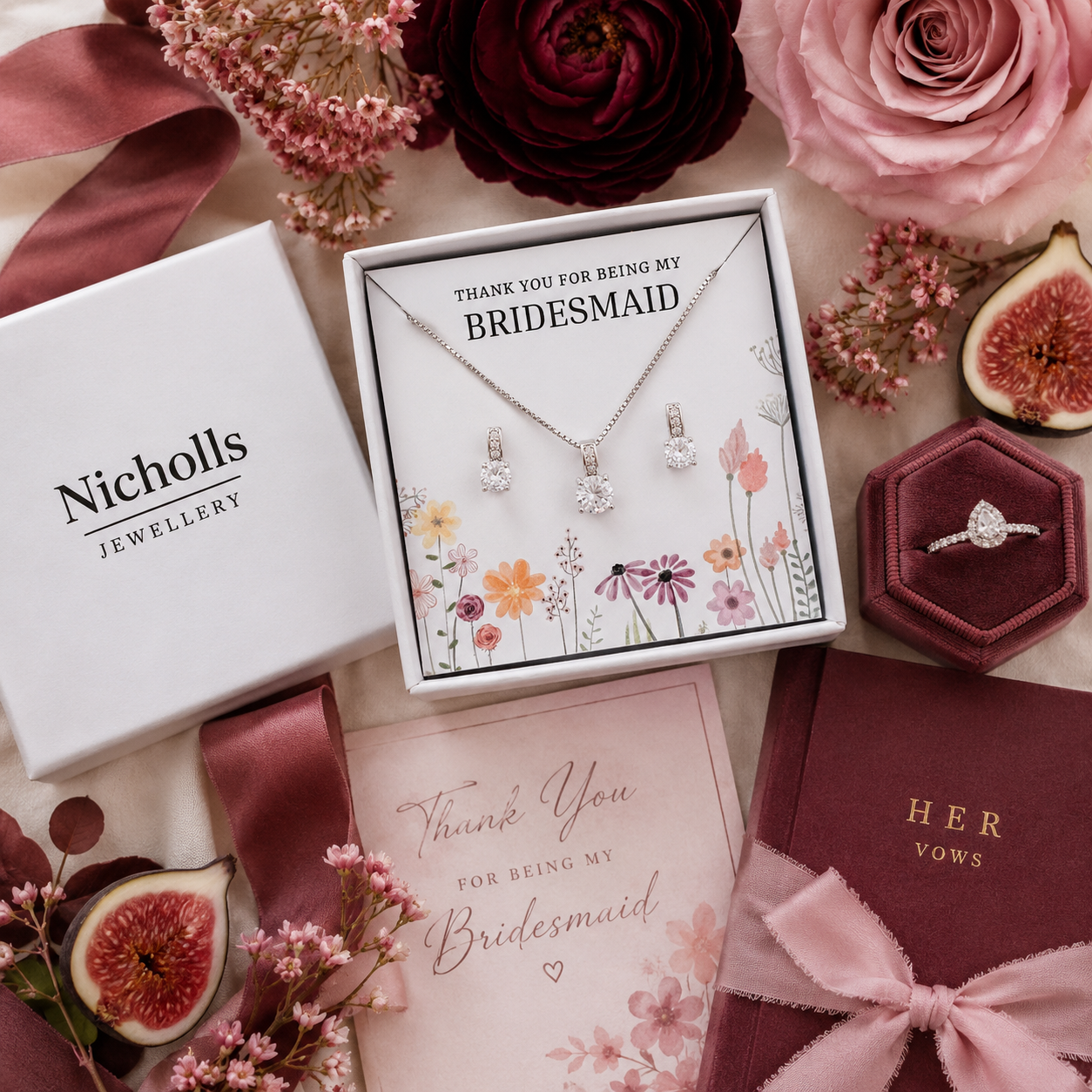 Square Cubic Zirconia Bridesmaid Jewellery Gift Set – Crystal Earrings & Matching Necklace