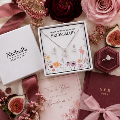 Square Cubic Zirconia Bridesmaid Jewellery Gift Set – Crystal Earrings & Matching Necklace