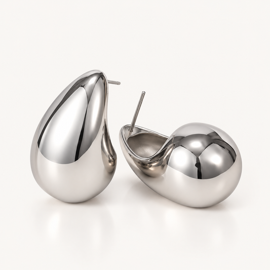 Waterdrop Chunky Smooth Silver Celebrity Earrings
