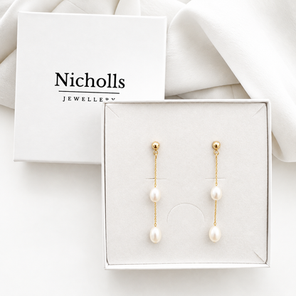 Dainty Gold Freshwater Pearl Drop Earrings
