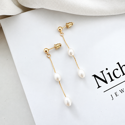 Dainty Gold Freshwater Pearl Drop Earrings