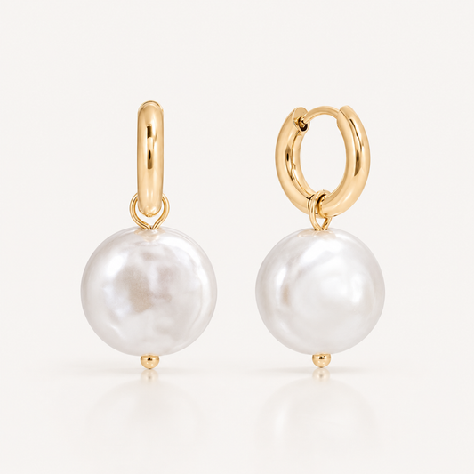Freshwater Coin Pearl Gold Huggie Earrings