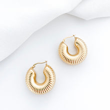 Load image into Gallery viewer, Textured Ridge Chunky Gold Hoops
