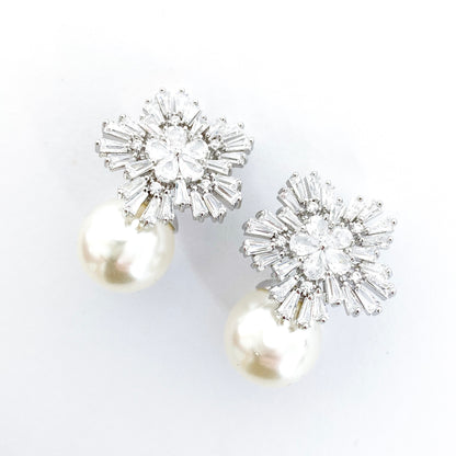 Snowflake Crystal Drop Pearl Earrings